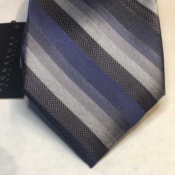 Signature Carrington blue gray black and silver diagonal striped silk tie.NWT - Picture 2 of 9